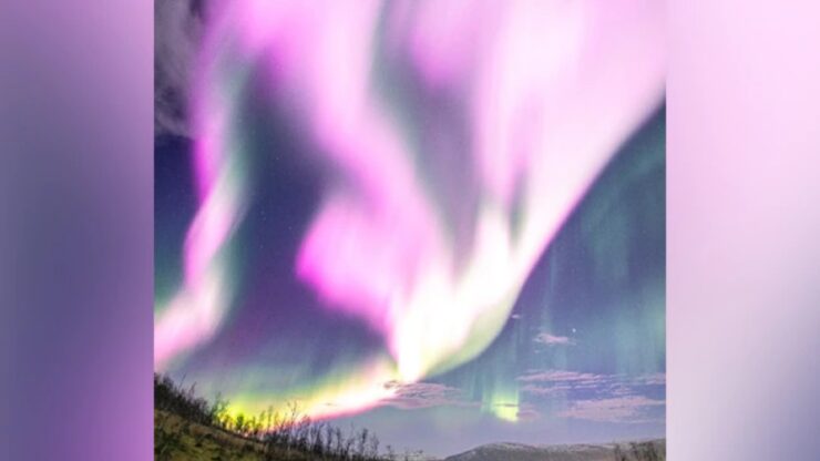 aurora rosa, evento rarissimo in Norvegia